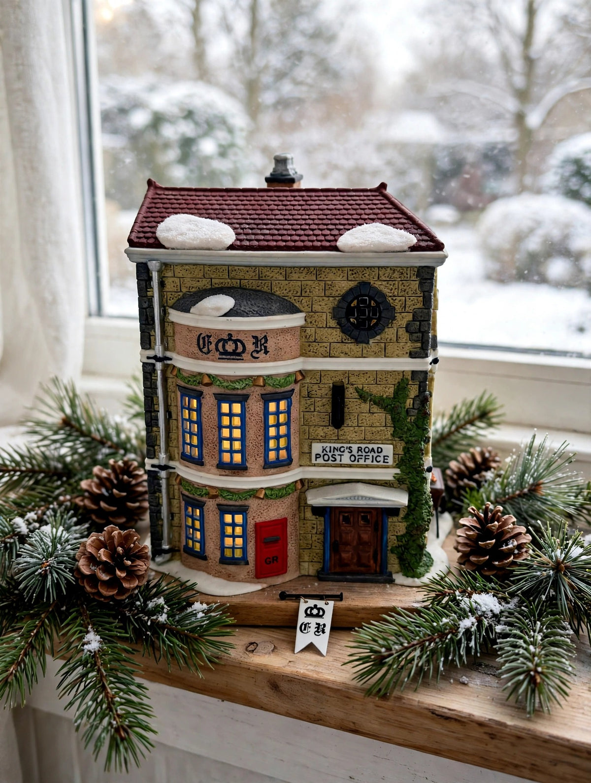 Styled photo - King’s Road Post Office on a Christmas windowsill (display inspiration)