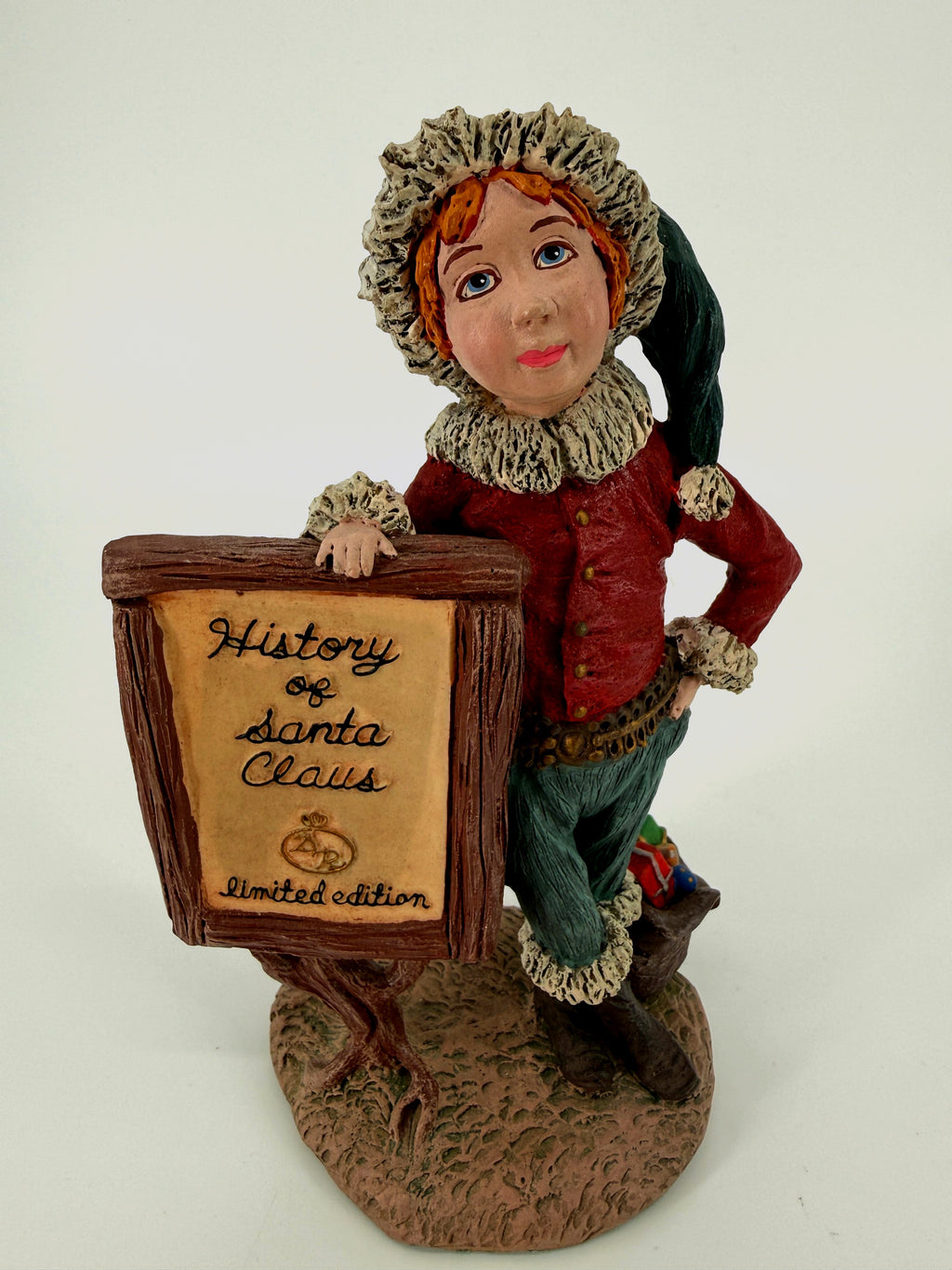 Duncan Royale History of Santa Claus Signature Piece, 1990 - front view with dimensional sign (enhanced, color-corrected)