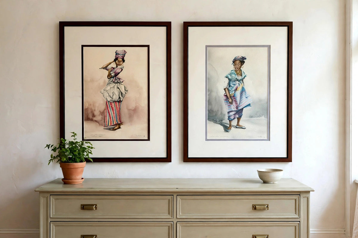 Styled lifestyle photo - the pair above a painted dresser (display inspiration)