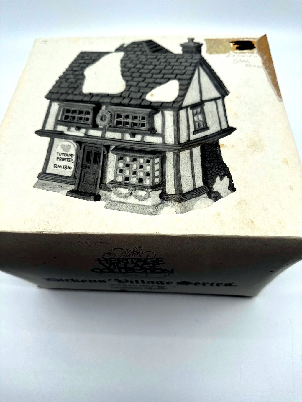 Department 56 Tutbury Printer, Dickens' Village, 1990 – original box top with the printed building illustration