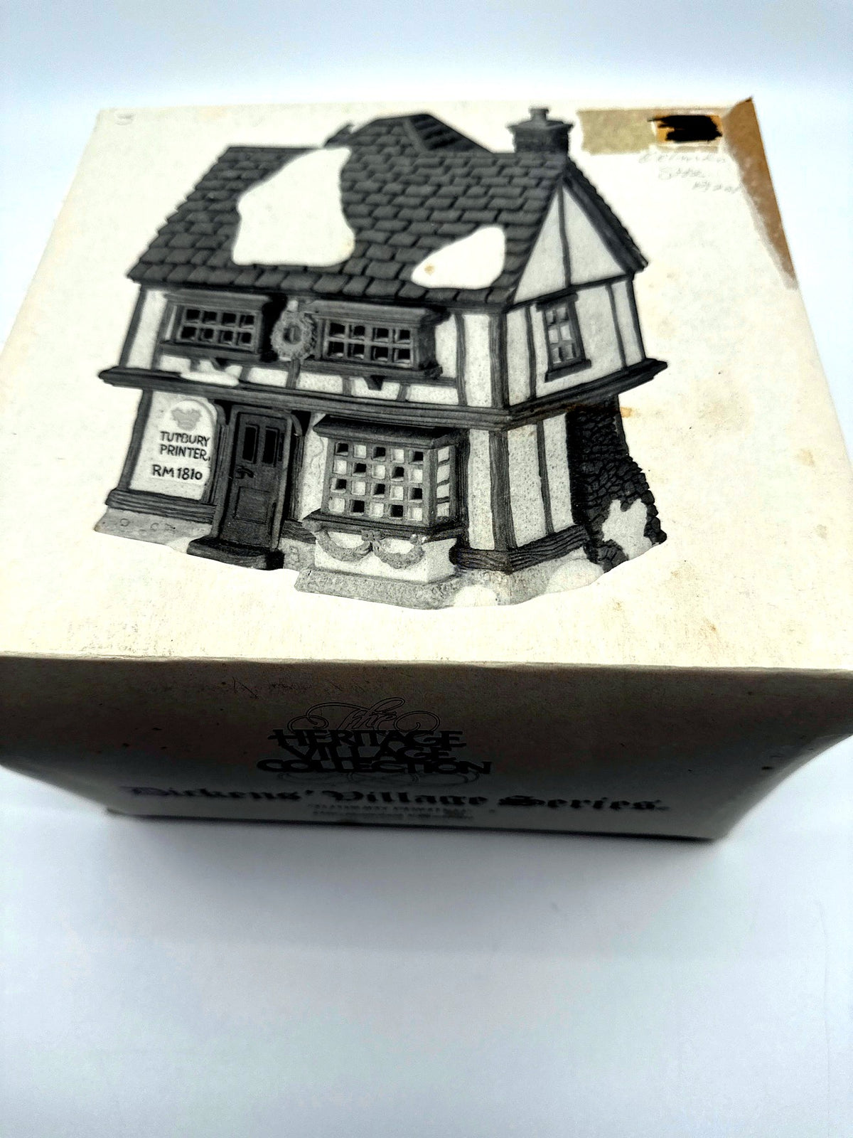 Department 56 Tutbury Printer, Dickens' Village, 1990 – original box top with the printed building illustration