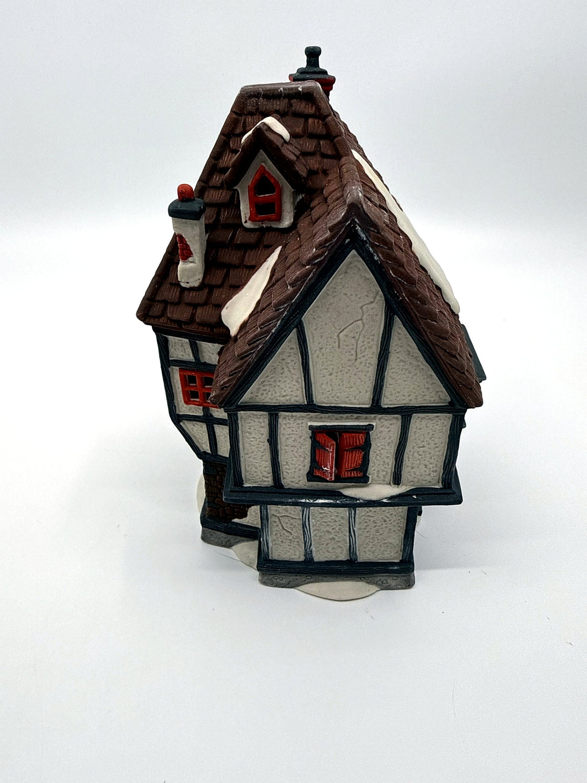 Department 56 Tutbury Printer, Dickens' Village, 1990 – side view with dormer and red shutters