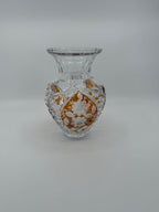 Amber crystal vase, front view with floral panel facing (original color)
