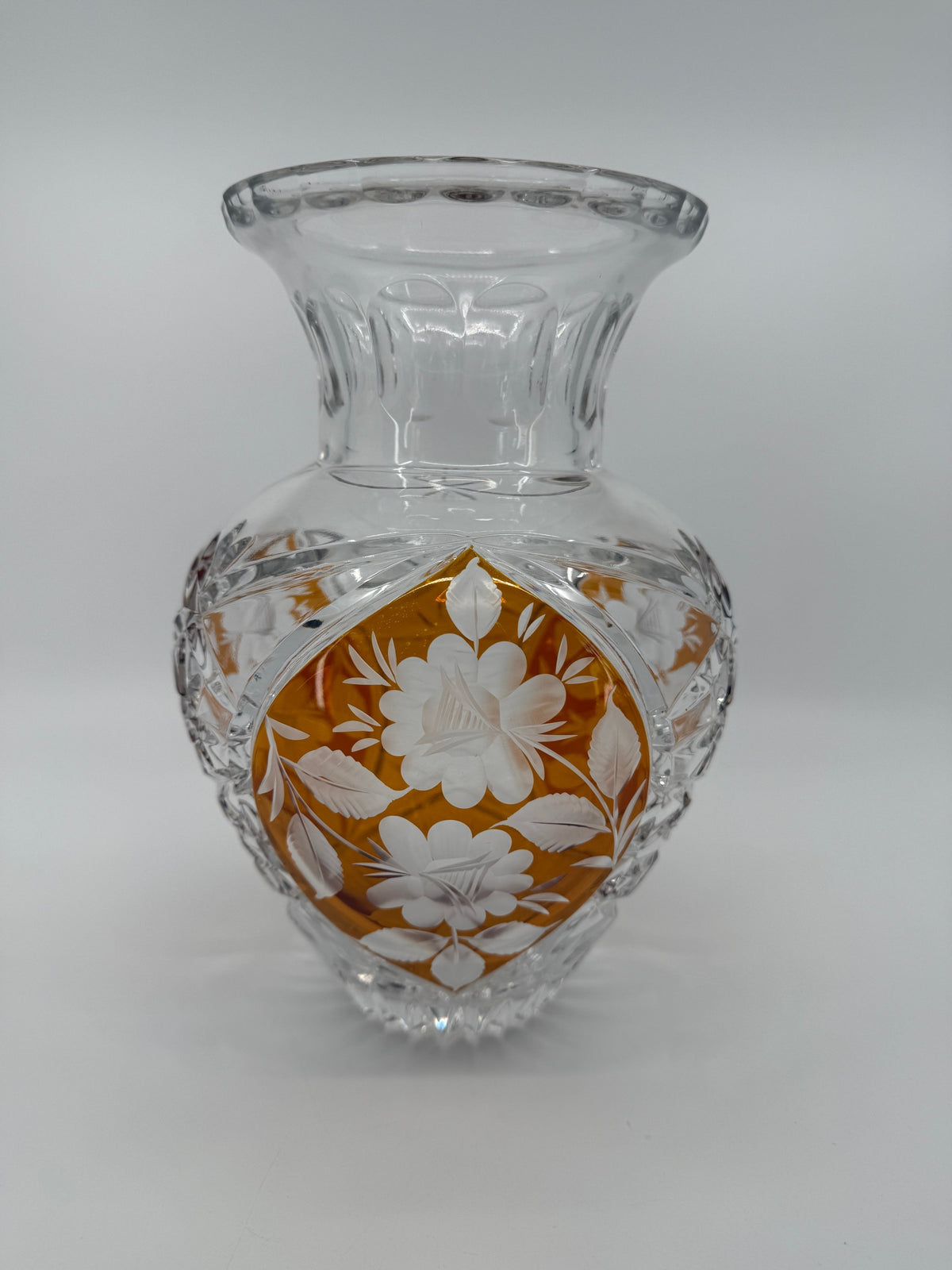 Amber crystal vase, front view (original color)