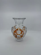 Amber crystal vase on display stand, starburst panel front (original color)