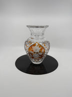 Amber crystal vase, front view on display stand (original color)