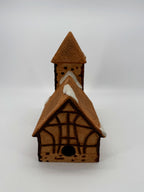 Department 56 Dickens' Village Church – back view with timber-framed gable and bulb opening