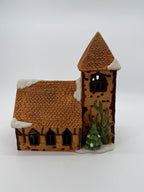Department 56 Dickens' Village Church – opposite side view with tower, ivy and evergreen