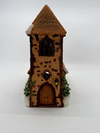 Department 56 Dickens' Village Church – straight-on tower front with round window and lantern