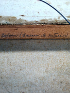 1984 signed oil on canvas Venezuelan street scene, framed — close-up of the handwritten inscription on the stretcher bar
