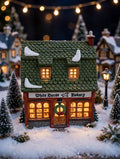 White Horse Bakery in a tabletop Christmas village display (styled display inspiration)